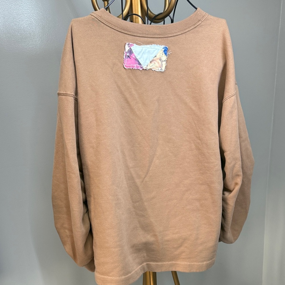 Brown Abercrombie & Fitch Sweatshirt with Hand Stitched Quilted Piece Sign sz L - Picture 3 of 3